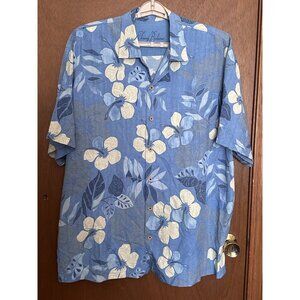 Tommy Bahama Hawaiian Button up Shirt Men's‎ Size XLX Blue Floral Beach Vacation